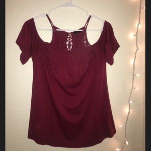 Maroon cold shoulder top